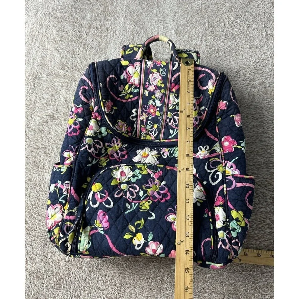 Vera Bradley Navy Blue and Multicolored Floral Quilted Stitch Backpack